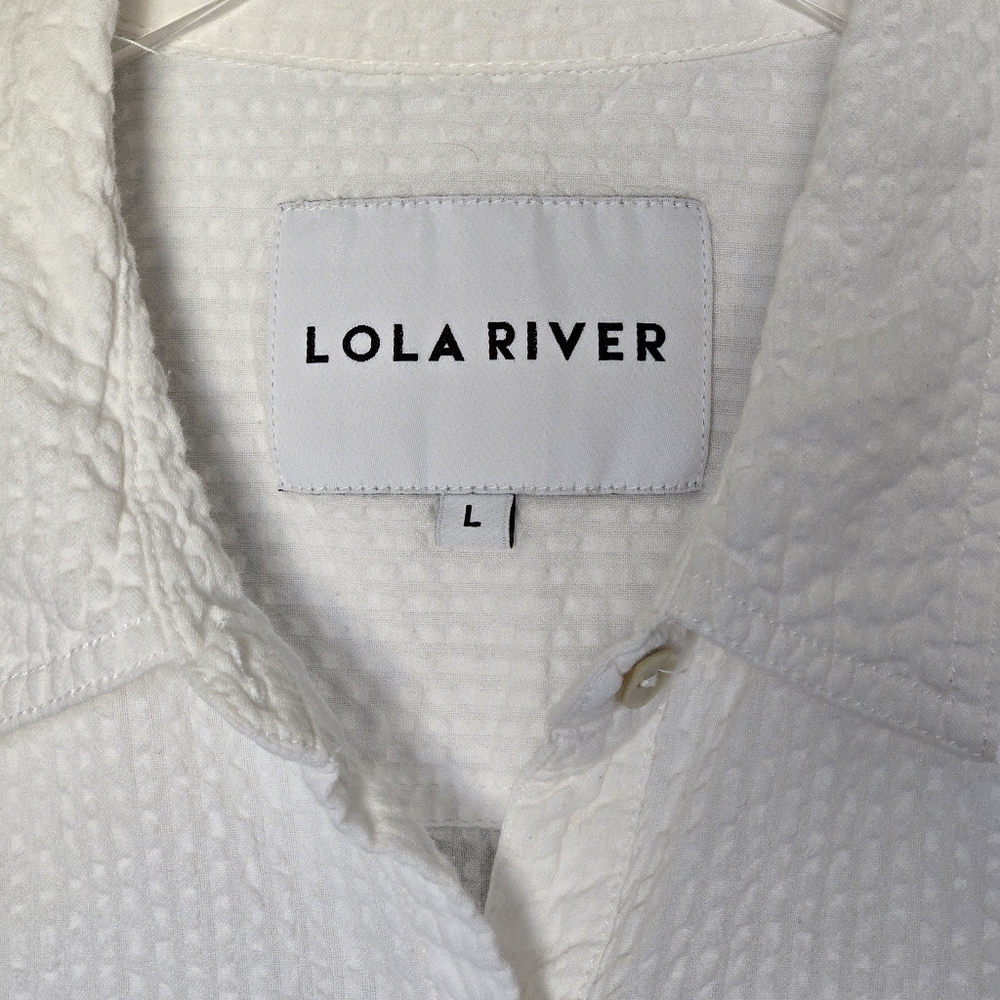 Lola River White Gauzy Seesucker Cotton Button-Down Shirt Women's Size L - Picture 4 of 8